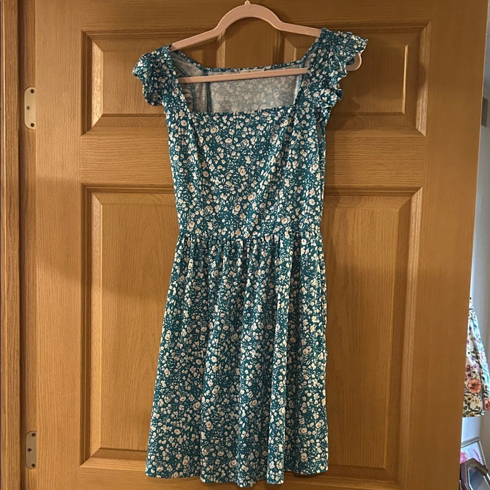Floral Blue Dress with Pockets